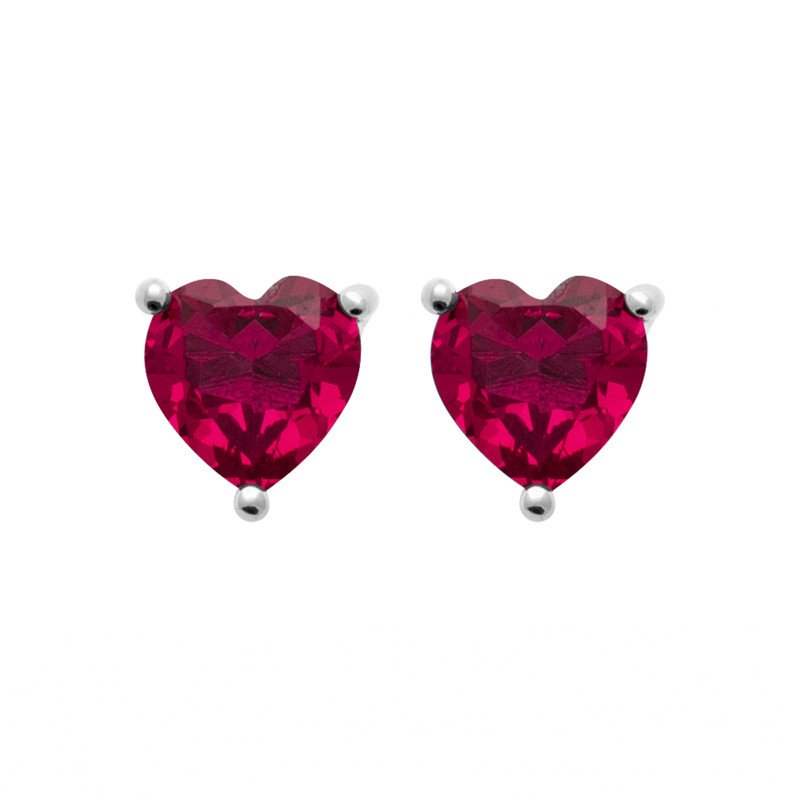 Boucles d'Oreilles Cœur Rouge Argent Rhodié - Kara Bijoux