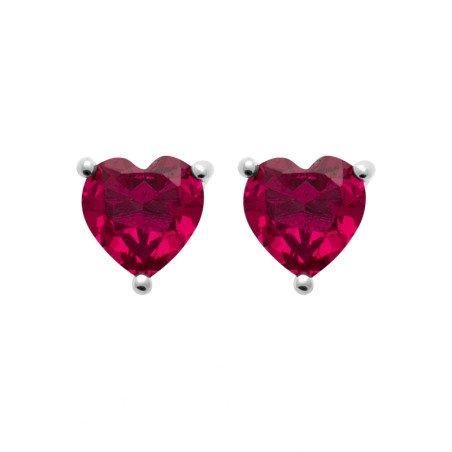 Boucles d'Oreilles Cœur Rouge Argent Rhodié - Kara Bijoux