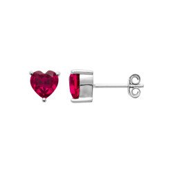 Boucles d'Oreilles Cœur Rouge Argent Rhodié - Kara Bijoux
