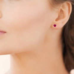 Boucles d'Oreilles Cœur Rouge Argent Rhodié - Kara Bijoux