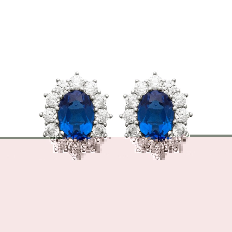 Boucles d'Oreilles Ovale Bleu Scintillant - Argent Rhodié