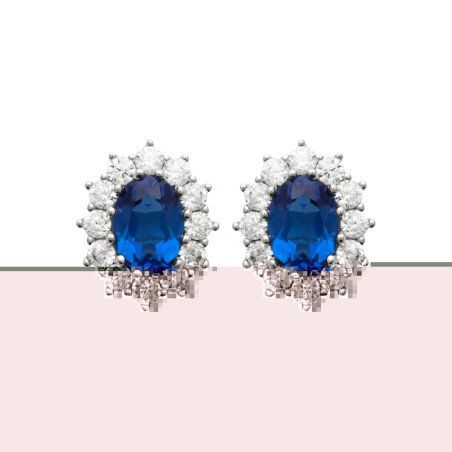 Boucles d'Oreilles Ovale Bleu Scintillant - Argent Rhodié