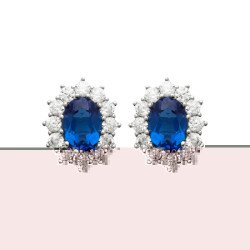 Boucles d'Oreilles Ovale Bleu Scintillant - Argent Rhodié