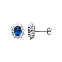 Boucles d'Oreilles Ovale Bleu Scintillant - Argent Rhodié