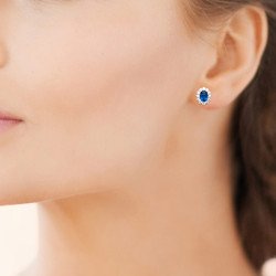 Boucles d'Oreilles Ovale Bleu Scintillant - Argent Rhodié