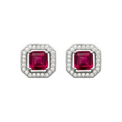 Boucles d'Oreilles Carré Rubis Synthétique Argent Rhodié | Kara Bijoux