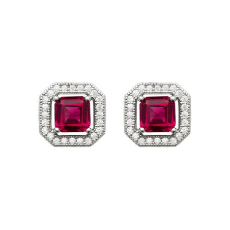 Boucles d'Oreilles Carré Rubis Synthétique Argent Rhodié | Kara Bijoux