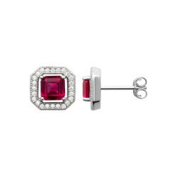 Boucles d'Oreilles Carré Rubis Synthétique Argent Rhodié | Kara Bijoux