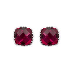 Boucles d'Oreilles Clous Carré Rouge Argent Rhodié | Kara Bijoux