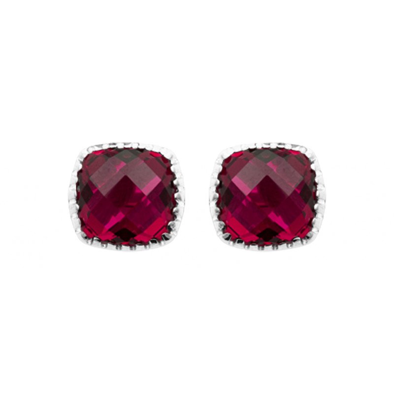 Boucles d'Oreilles Clous Carré Rouge Argent Rhodié | Kara Bijoux