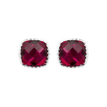Boucles d'Oreilles Clous Carré Rouge Argent Rhodié | Kara Bijoux