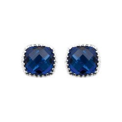 Boucles d'Oreilles Carré Zirconium Bleu Argent Rhodié - Kara Bijoux
