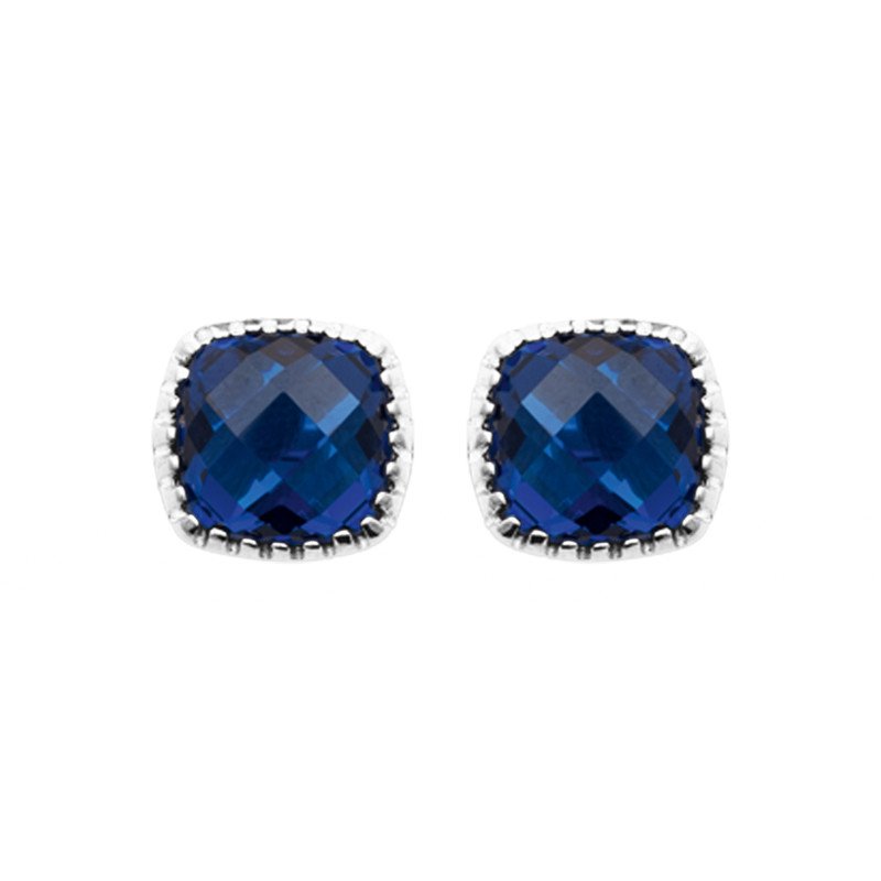 Boucles d'Oreilles Carré Zirconium Bleu Argent Rhodié - Kara Bijoux