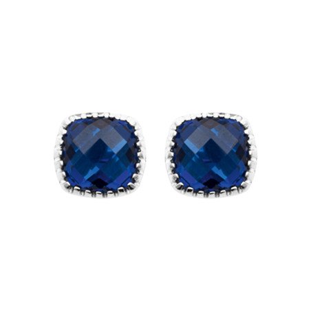 Boucles d'Oreilles Carré Zirconium Bleu Argent Rhodié - Kara Bijoux