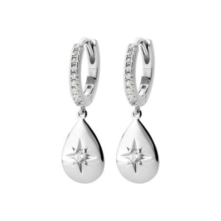 Boucles d'Oreilles Créoles Goutte Étoile Argent Rhodié