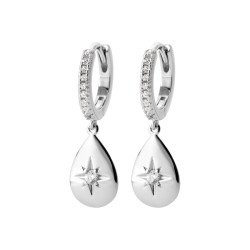 Boucles d'Oreilles Créoles Goutte Étoile Argent Rhodié