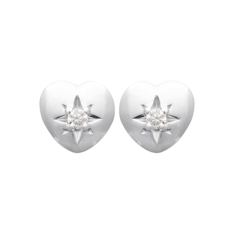 Puces d'Oreilles Cœur Argent Rhodié & Oxyde de Zirconium