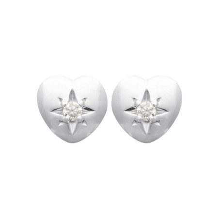 Puces d'Oreilles Cœur Argent Rhodié & Oxyde de Zirconium