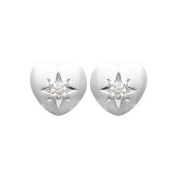 Puces d'Oreilles Cœur Argent Rhodié & Oxyde de Zirconium