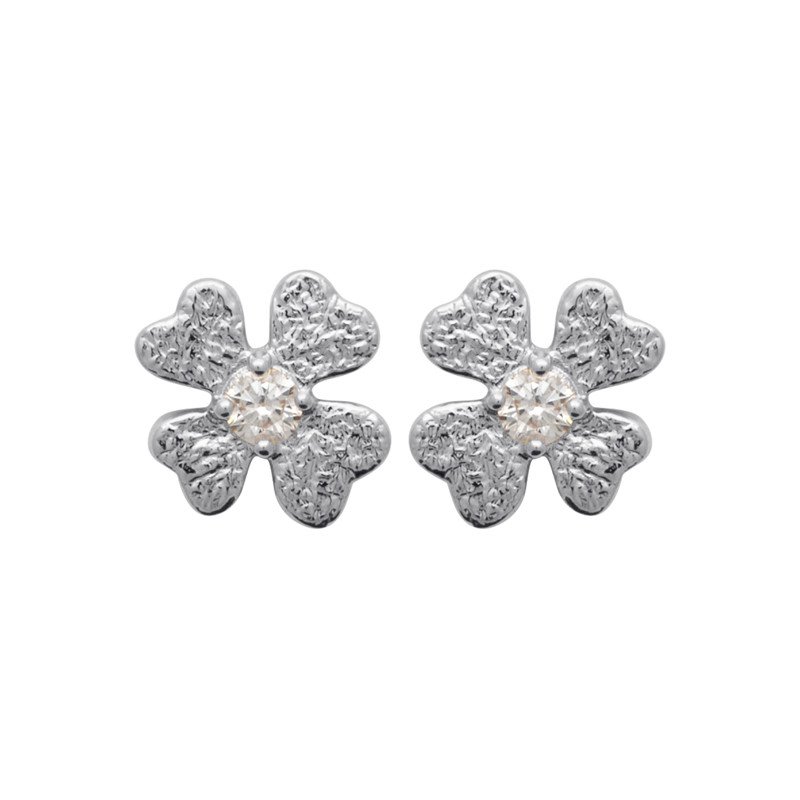 Puces d'Oreilles Trèfle Argent Rhodié Zirconium | Kara Bijoux