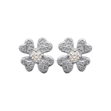 Puces d'Oreilles Trèfle Argent Rhodié Zirconium | Kara Bijoux