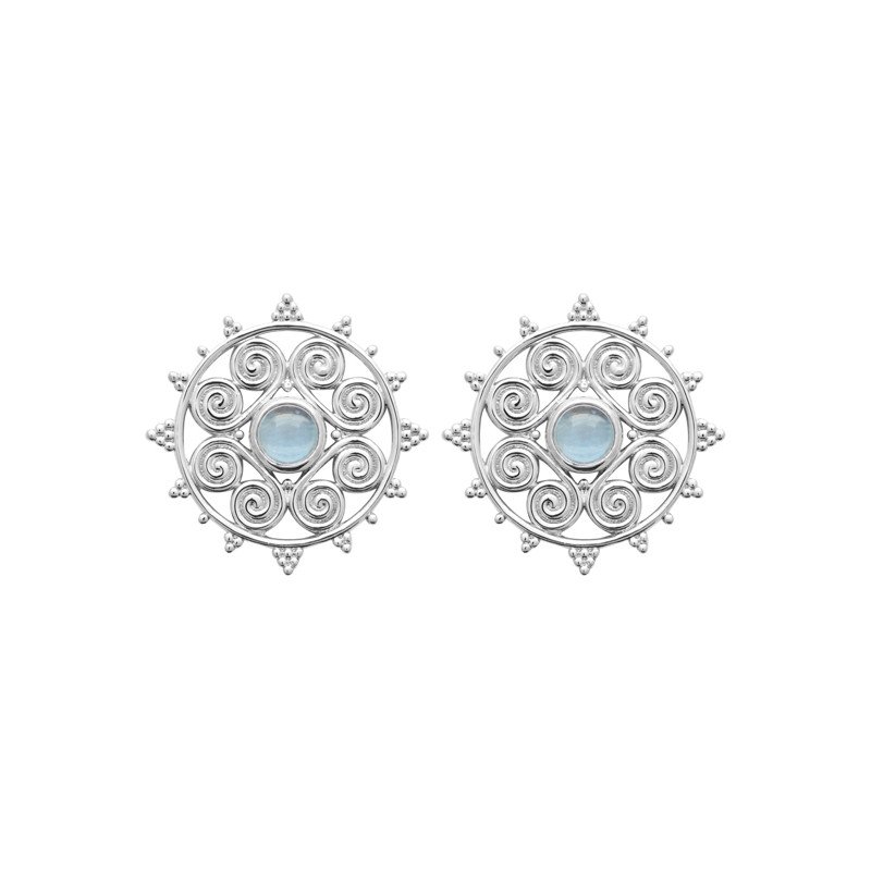 Boucles d'Oreilles Argent Volutes & Pierre Bleue - Kara Bijoux