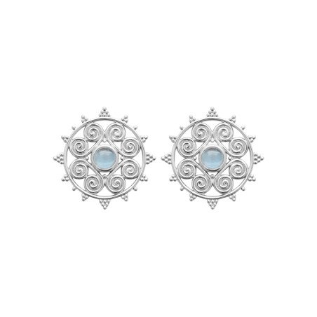 Boucles d'Oreilles Argent Volutes & Pierre Bleue - Kara Bijoux