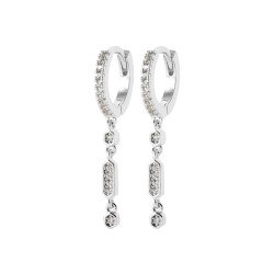 Boucles d'Oreilles Créoles Pendantes Argent Rhodié & CZ