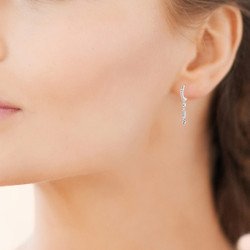 Boucles d'Oreilles Créoles Pendantes Argent Rhodié & CZ