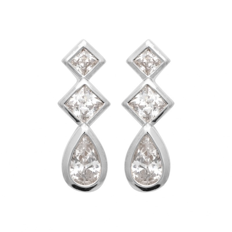 Boucles d'Oreilles Pendantes Argent Rhodié & Oxydes de Zirconium