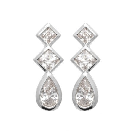 Boucles d'Oreilles Pendantes Argent Rhodié & Oxydes de Zirconium