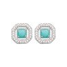 Boucles d'Oreilles Octogonales Argent Rhodié Pierre Verte