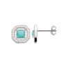 Boucles d'Oreilles Octogonales Argent Rhodié Pierre Verte
