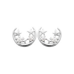 Boucles d'Oreilles Puces Lune Étoiles Argent Rhodié | Kara Bijoux