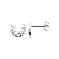 Boucles d'Oreilles Puces Lune Étoiles Argent Rhodié | Kara Bijoux