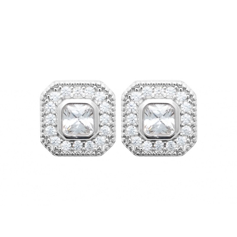Boucles d'Oreilles Puces Carrées Argent Rhodié | Kara Bijoux
