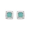 Boucles d'Oreilles Clous Carrées Argent Rhodié Pierre Verte