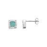 Boucles d'Oreilles Clous Carrées Argent Rhodié Pierre Verte