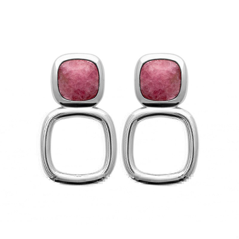Boucles d'Oreilles Rhodonite et Argent Rhodié - Kara Bijoux