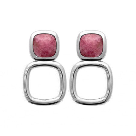 Boucles d'Oreilles Rhodonite et Argent Rhodié - Kara Bijoux