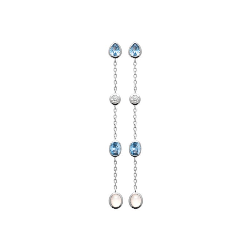 Boucles d'Oreilles Pendantes Argent Rhodié & Pierres