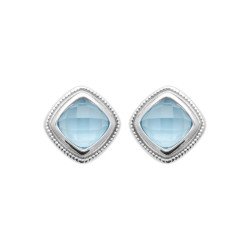 Boucles d'Oreilles Carrées Argent Rhodié Pierre Bleue | Kara Bijoux