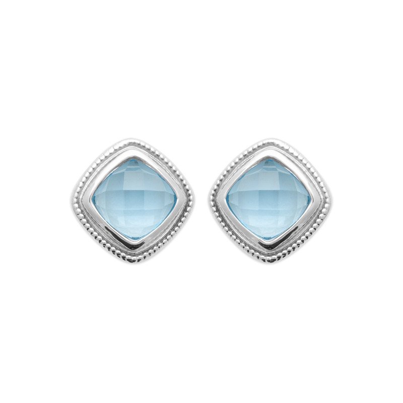 Boucles d'Oreilles Carrées Argent Rhodié Pierre Bleue | Kara Bijoux