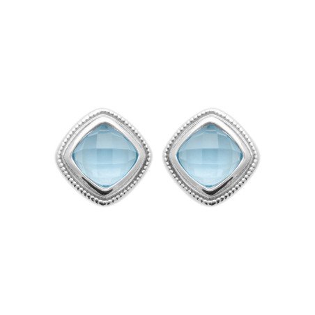 Boucles d'Oreilles Carrées Argent Rhodié Pierre Bleue | Kara Bijoux